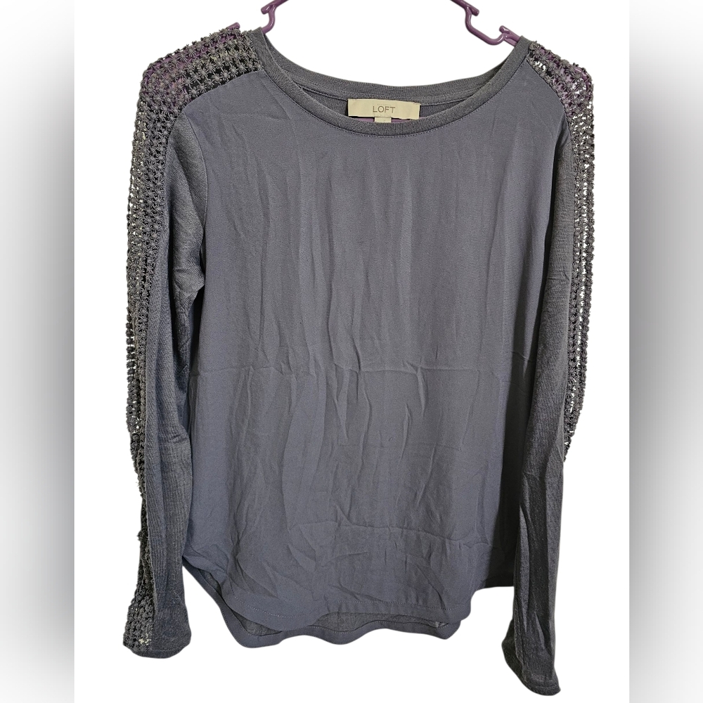 LOFT Charcoal Knit Sleeve Blouse SIZE SMALL